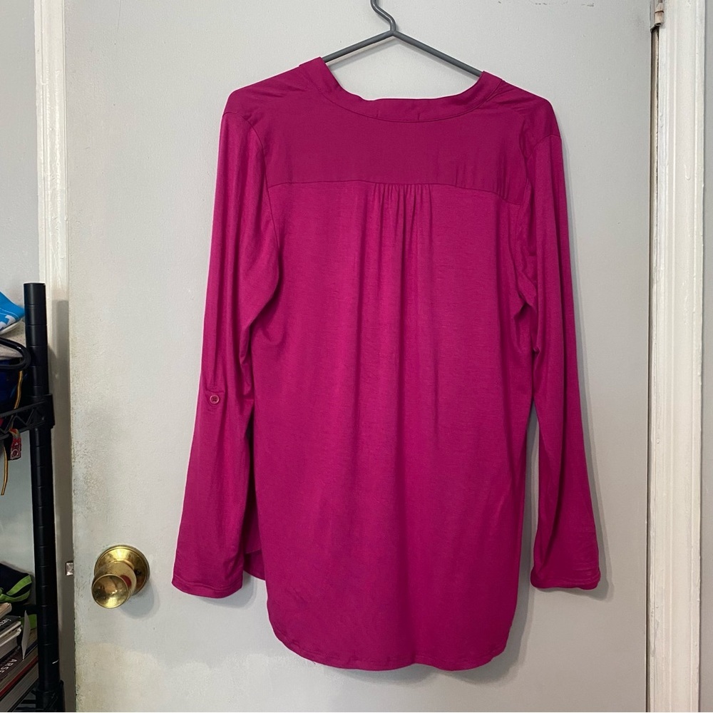 {Pleione} Mixed Media Roll Sleeve Top | Fuscia Pink ~ Size XS - Picture 9 of 15
